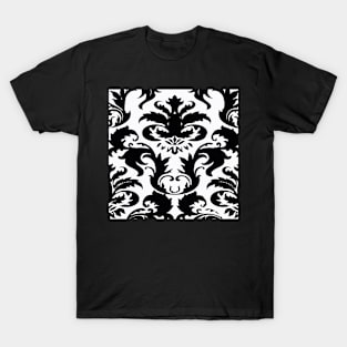 Black and White Victorian Damask Toile Pattern T-Shirt